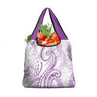 Polynesia Plumeria Lei Grocery Bag White Violet Curves Motif