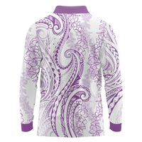 Polynesia Plumeria Lei Long Sleeve Polo Shirt White Violet Curves Motif