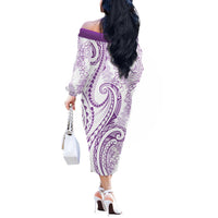 Polynesia Plumeria Lei Off The Shoulder Long Sleeve Dress White Violet Curves Motif