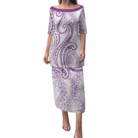 Polynesia Plumeria Lei Puletasi White Violet Curves Motif