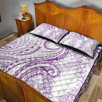 Polynesia Plumeria Lei Quilt Bed Set White Violet Curves Motif