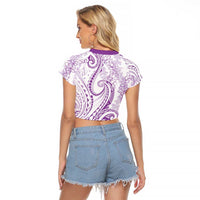 Polynesia Plumeria Lei Raglan Cropped T Shirt White Violet Curves Motif