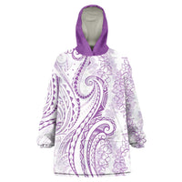 Polynesia Plumeria Lei Wearable Blanket Hoodie White Violet Curves Motif