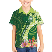 Fiji Ballantine Memorial High School Personalised Family Matching Long Sleeve Bodycon Dress and Hawaiian Shirt Masi Tapa Mix Plumeria