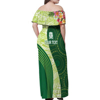 Fiji Ballantine Memorial High School Personalised Family Matching Off Shoulder Maxi Dress and Hawaiian Shirt Masi Tapa Mix Plumeria