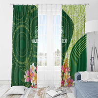 Fiji Ballantine Memorial High School Personalised Window Curtain Masi Tapa Mix Plumeria