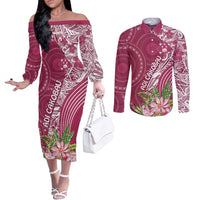 Fiji Adi Cakobau School Personalised Couples Matching Off The Shoulder Long Sleeve Dress and Long Sleeve Button Shirt Masi Tapa Mix Plumeria