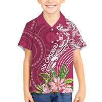 Fiji Adi Cakobau School Personalised Family Matching Off Shoulder Short Dress and Hawaiian Shirt Masi Tapa Mix Plumeria