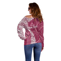 Fiji Adi Cakobau School Personalised Off Shoulder Sweater Masi Tapa Mix Plumeria