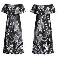 Aloha Hawaii Turtles Floral Couples Matching Off Shoulder Maxi Dress and Long Sleeve Button Shirt Obsidian Glaze LT7 - Polynesian Pride