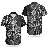 Aloha Hawaii Turtles Floral Couples Matching Off The Shoulder Long Sleeve Dress and Hawaiian Shirt Obsidian Glaze LT7 - Polynesian Pride