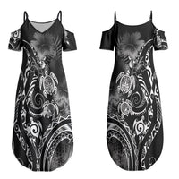 Aloha Hawaii Turtles Floral Couples Matching Summer Maxi Dress and Long Sleeve Button Shirt Obsidian Glaze LT7 - Polynesian Pride