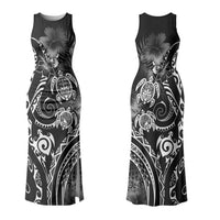 Aloha Hawaii Turtles Floral Couples Matching Tank Maxi Dress and Long Sleeve Button Shirt Obsidian Glaze LT7 - Polynesian Pride
