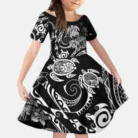 Aloha Hawaii Turtles Floral Family Matching Long Sleeve Bodycon Dress and Hawaiian Shirt Obsidian Glaze