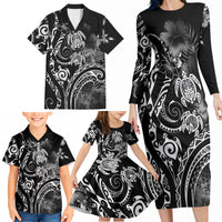 Aloha Hawaii Turtles Floral Family Matching Long Sleeve Bodycon Dress and Hawaiian Shirt Obsidian Glaze LT7 - Polynesian Pride
