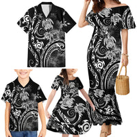 Aloha Hawaii Turtles Floral Family Matching Mermaid Dress and Hawaiian Shirt Obsidian Glaze LT7 - Polynesian Pride