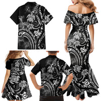Aloha Hawaii Turtles Floral Family Matching Mermaid Dress and Hawaiian Shirt Obsidian Glaze