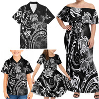 Aloha Hawaii Turtles Floral Family Matching Off Shoulder Maxi Dress and Hawaiian Shirt Obsidian Glaze LT7 - Polynesian Pride