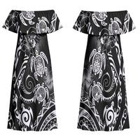 Aloha Hawaii Turtles Floral Family Matching Off Shoulder Maxi Dress and Hawaiian Shirt Obsidian Glaze LT7 Mom's Dress Black - Polynesian Pride