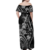 Aloha Hawaii Turtles Floral Family Matching Off Shoulder Maxi Dress and Hawaiian Shirt Obsidian Glaze