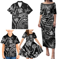 Aloha Hawaii Turtles Floral Family Matching Puletasi and Hawaiian Shirt Obsidian Glaze LT7 - Polynesian Pride
