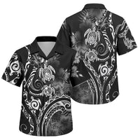 Aloha Hawaii Turtles Floral Family Matching Puletasi and Hawaiian Shirt Obsidian Glaze LT7 Son's Shirt Black - Polynesian Pride