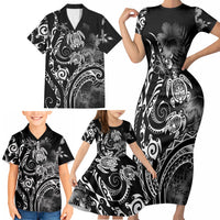 Aloha Hawaii Turtles Floral Family Matching Short Sleeve Bodycon Dress and Hawaiian Shirt Obsidian Glaze LT7 - Polynesian Pride