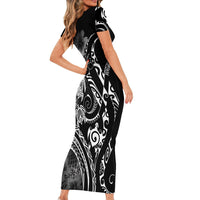 Aloha Hawaii Turtles Floral Family Matching Short Sleeve Bodycon Dress and Hawaiian Shirt Obsidian Glaze