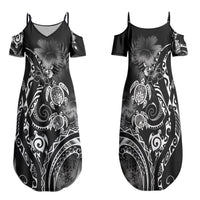 Aloha Hawaii Turtles Floral Family Matching Summer Maxi Dress and Hawaiian Shirt Obsidian Glaze LT7 Mom's Dress Black - Polynesian Pride