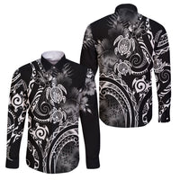 Aloha Hawaii Turtles Floral Family Matching Summer Maxi Dress and Hawaiian Shirt Obsidian Glaze LT7 Dad's Shirt - Long Sleeve Black - Polynesian Pride