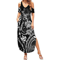 Aloha Hawaii Turtles Floral Family Matching Summer Maxi Dress and Hawaiian Shirt Obsidian Glaze