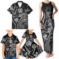Aloha Hawaii Turtles Floral Family Matching Tank Maxi Dress and Hawaiian Shirt Obsidian Glaze LT7 - Polynesian Pride