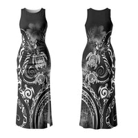 Aloha Hawaii Turtles Floral Family Matching Tank Maxi Dress and Hawaiian Shirt Obsidian Glaze LT7 Mom's Dress Black - Polynesian Pride