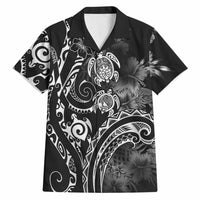 Aloha Hawaii Turtles Floral Hawaiian Shirt Obsidian Glaze LT7 Black - Polynesian Pride