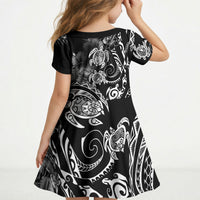 Aloha Hawaii Turtles Floral Kid Short Sleeve Dress Obsidian Glaze LT7 - Polynesian Pride