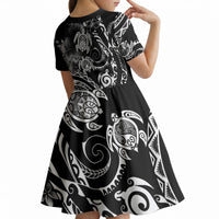 Aloha Hawaii Turtles Floral Kid Short Sleeve Dress Obsidian Glaze LT7 - Polynesian Pride