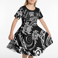 Aloha Hawaii Turtles Floral Kid Short Sleeve Dress Obsidian Glaze LT7 - Polynesian Pride