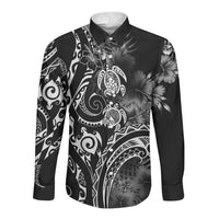 Aloha Hawaii Turtles Floral Long Sleeve Button Shirt Obsidian Glaze LT7 Unisex Black - Polynesian Pride