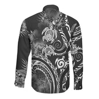 Aloha Hawaii Turtles Floral Long Sleeve Button Shirt Obsidian Glaze LT7 - Polynesian Pride