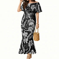 Aloha Hawaii Turtles Floral Mermaid Dress Obsidian Glaze LT7 Women Black - Polynesian Pride