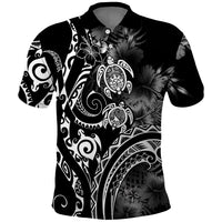 Aloha Hawaii Turtles Floral Polo Shirt Obsidian Glaze LT7 Black - Polynesian Pride