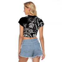 Aloha Hawaii Turtles Floral Raglan Cropped T Shirt Obsidian Glaze