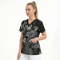 Aloha Hawaii Turtles Floral Scrub Top Obsidian Glaze