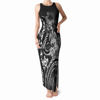 Aloha Hawaii Turtles Floral Tank Maxi Dress Obsidian Glaze LT7 Women Black - Polynesian Pride