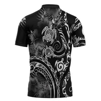 Aloha Hawaii Turtles Floral Zipper Polo Shirt Obsidian Glaze LT7 - Polynesian Pride