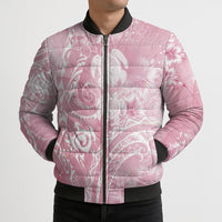 Aloha Hawaii Turtles Floral Bomber Puffer Jacket Pink Marbles Glaze