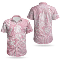 Aloha Hawaii Turtles Floral Couples Matching Off The Shoulder Long Sleeve Dress and Hawaiian Shirt Pink Marbles Glaze LT7 - Polynesian Pride