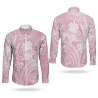 Aloha Hawaii Turtles Floral Couples Matching Off The Shoulder Long Sleeve Dress and Long Sleeve Button Shirt Pink Marbles Glaze LT7 - Polynesian Pride