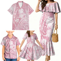 Aloha Hawaii Turtles Floral Family Matching Mermaid Dress and Hawaiian Shirt Pink Marbles Glaze LT7 - Polynesian Pride