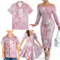 Aloha Hawaii Turtles Floral Family Matching Off The Shoulder Long Sleeve Dress and Hawaiian Shirt Pink Marbles Glaze LT7 - Polynesian Pride